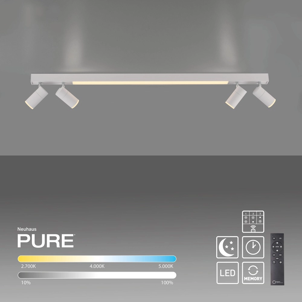 Ceiling surface-mounted spot Pure Lines Spot 110cm - white Paul Neuhaus 4012248395837