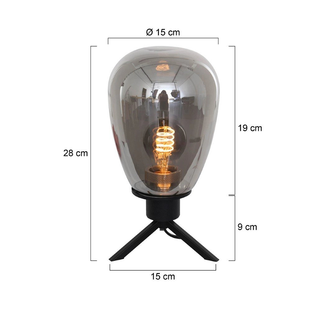 Glass table lamp Reflexion 15cm black with smoke glass Steinhauer 8712746132618