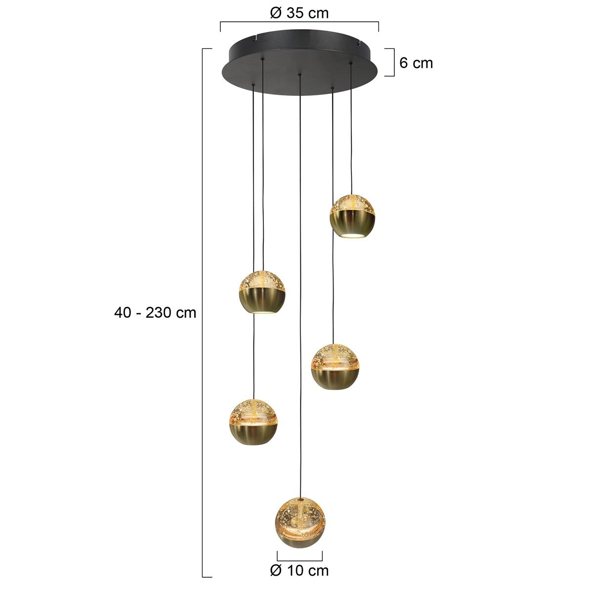 5-light vide pendant lamp Belluno LED - brass gold with glass Steinhauer 8712746183870