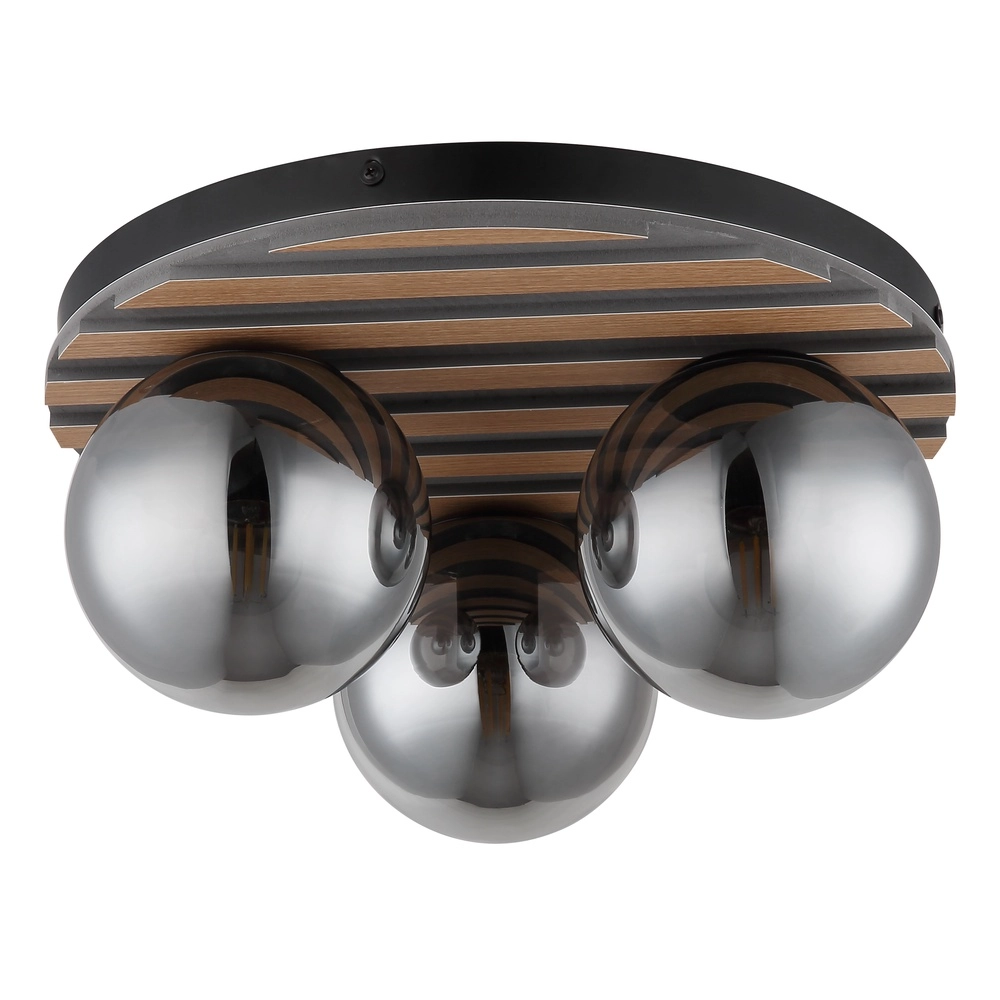 Ceiling lamp Parsons 3-light black with wood Globo 9007371580002