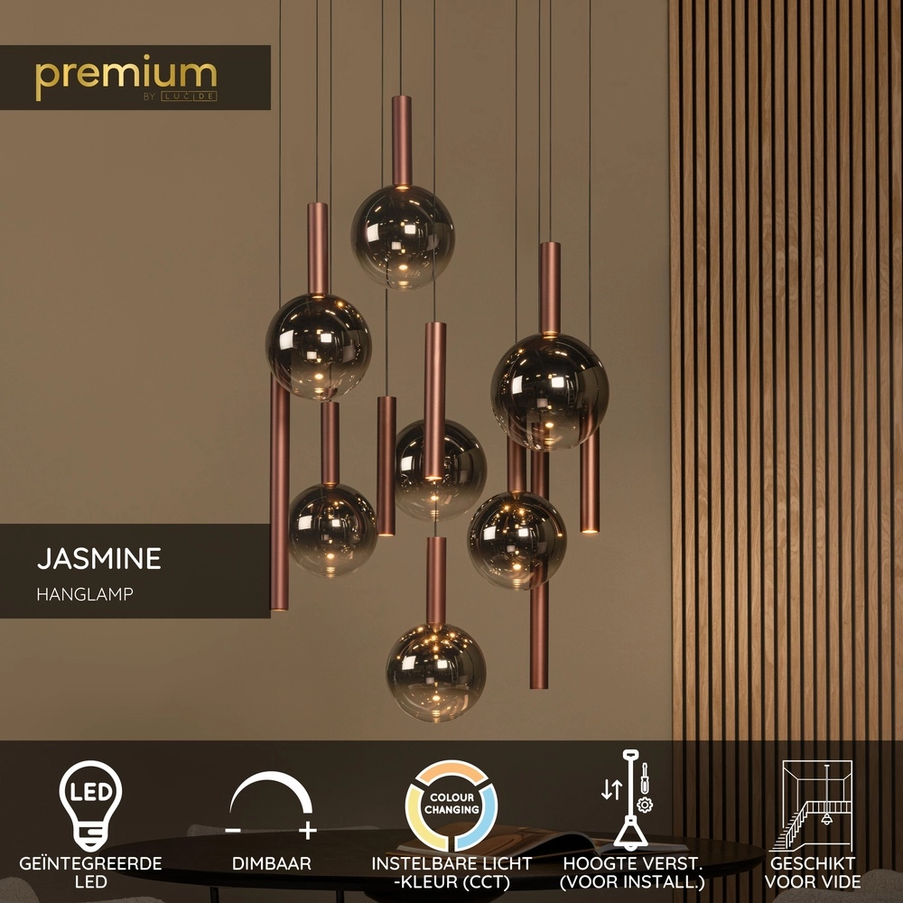 Design vide pendant lamp Jasmine copper 12-lights Premium by Lucide 5411212741271