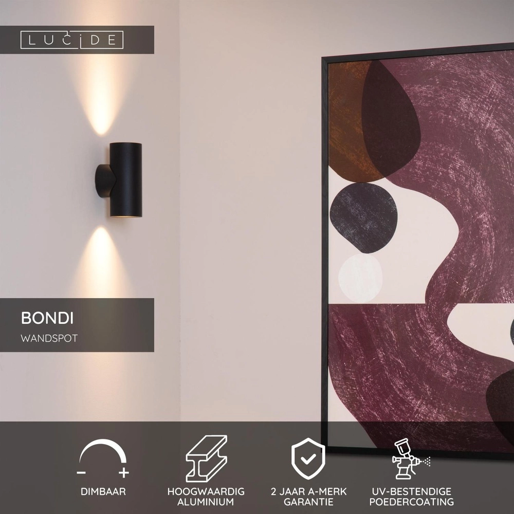 Wall spotlight Bondi Up & Down Black Lucide 5411212093684