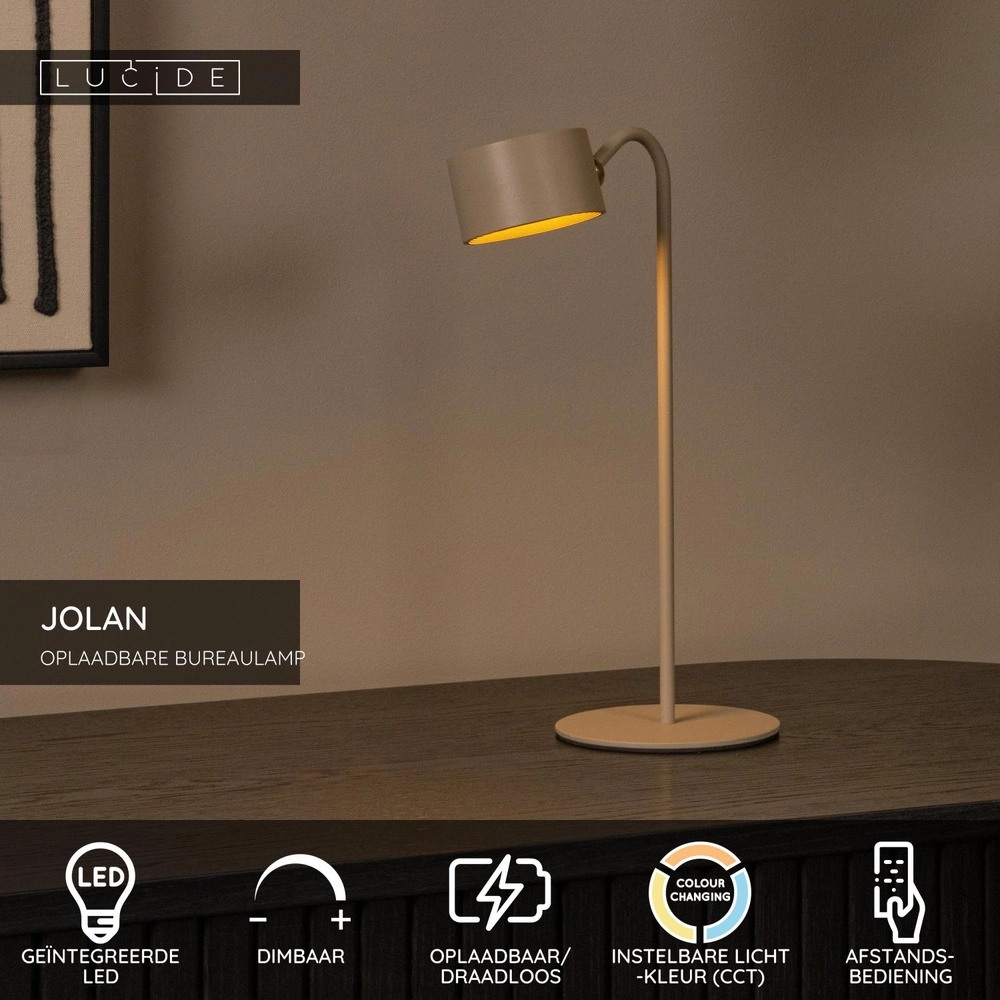 Rechargeable desk lamp Jolan taupe Lucide 5411212461100