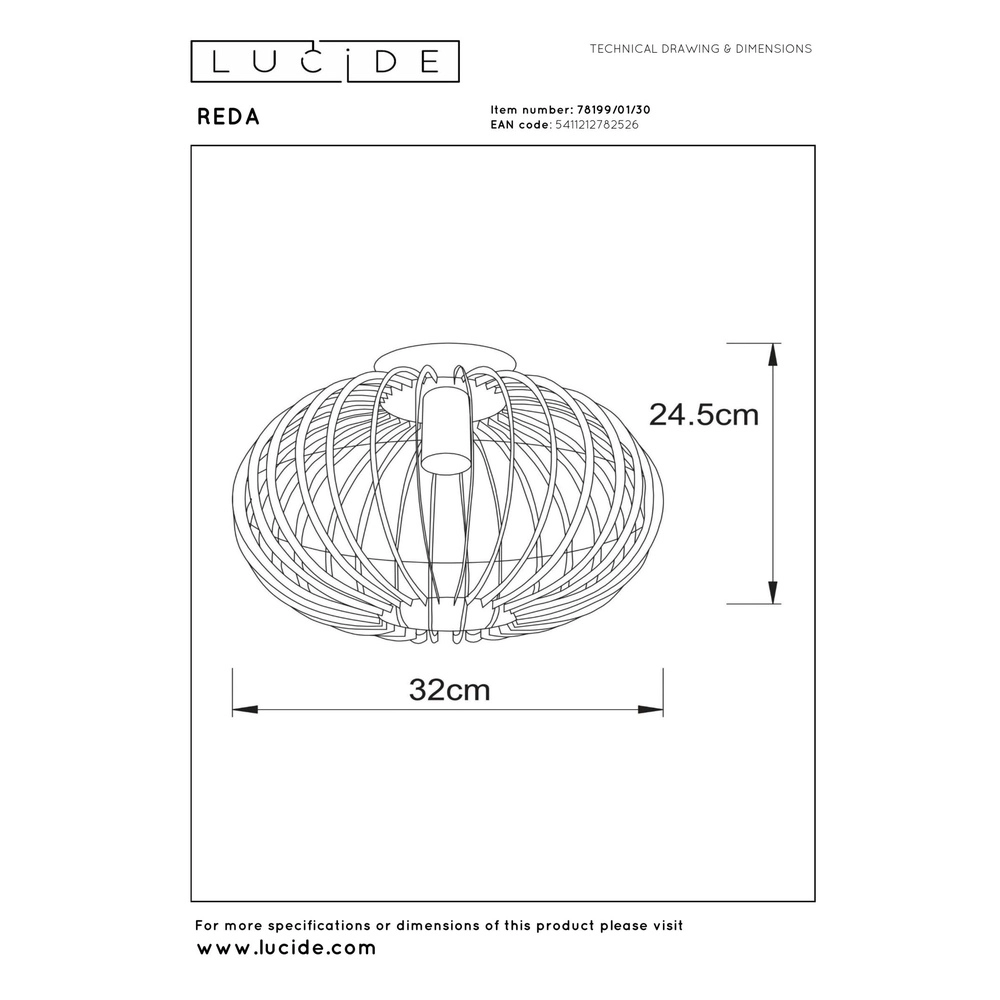 Ceiling lamp Reda Ø 32cm black Lucide 5411212782526