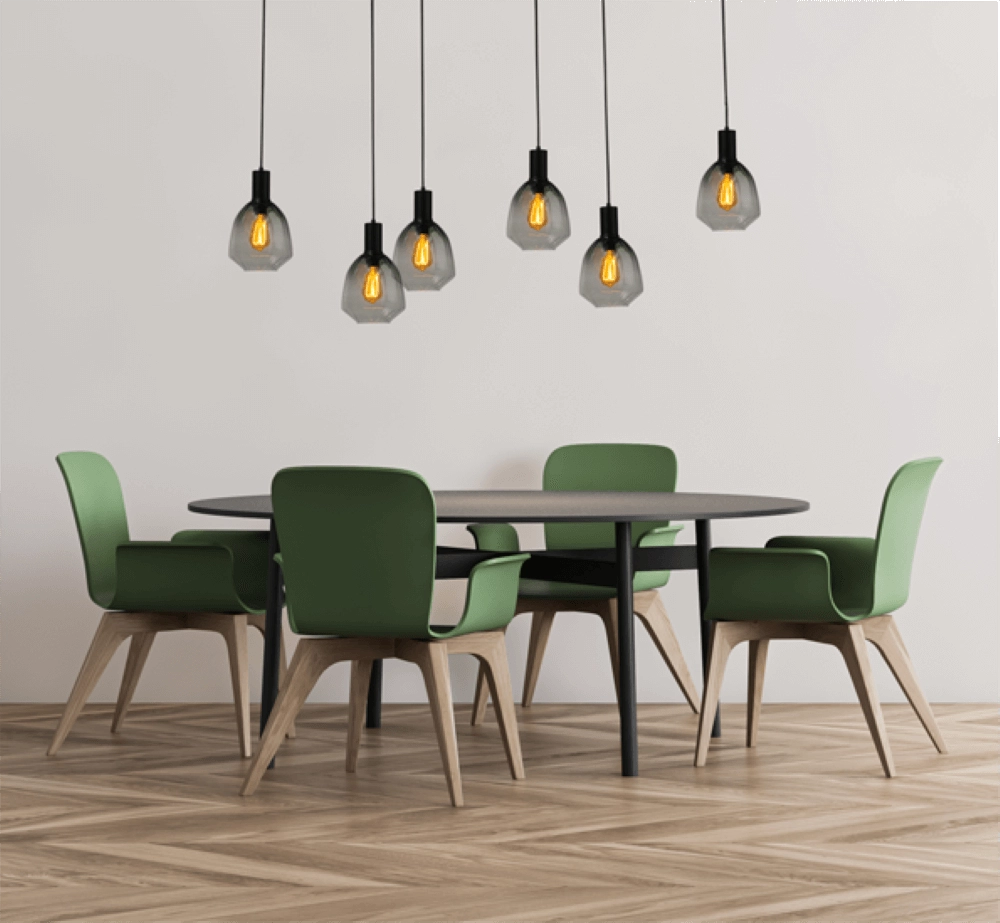 6-light hanging lamp - black - Porto with Nicolette green glasses Masterlight 8718121270654