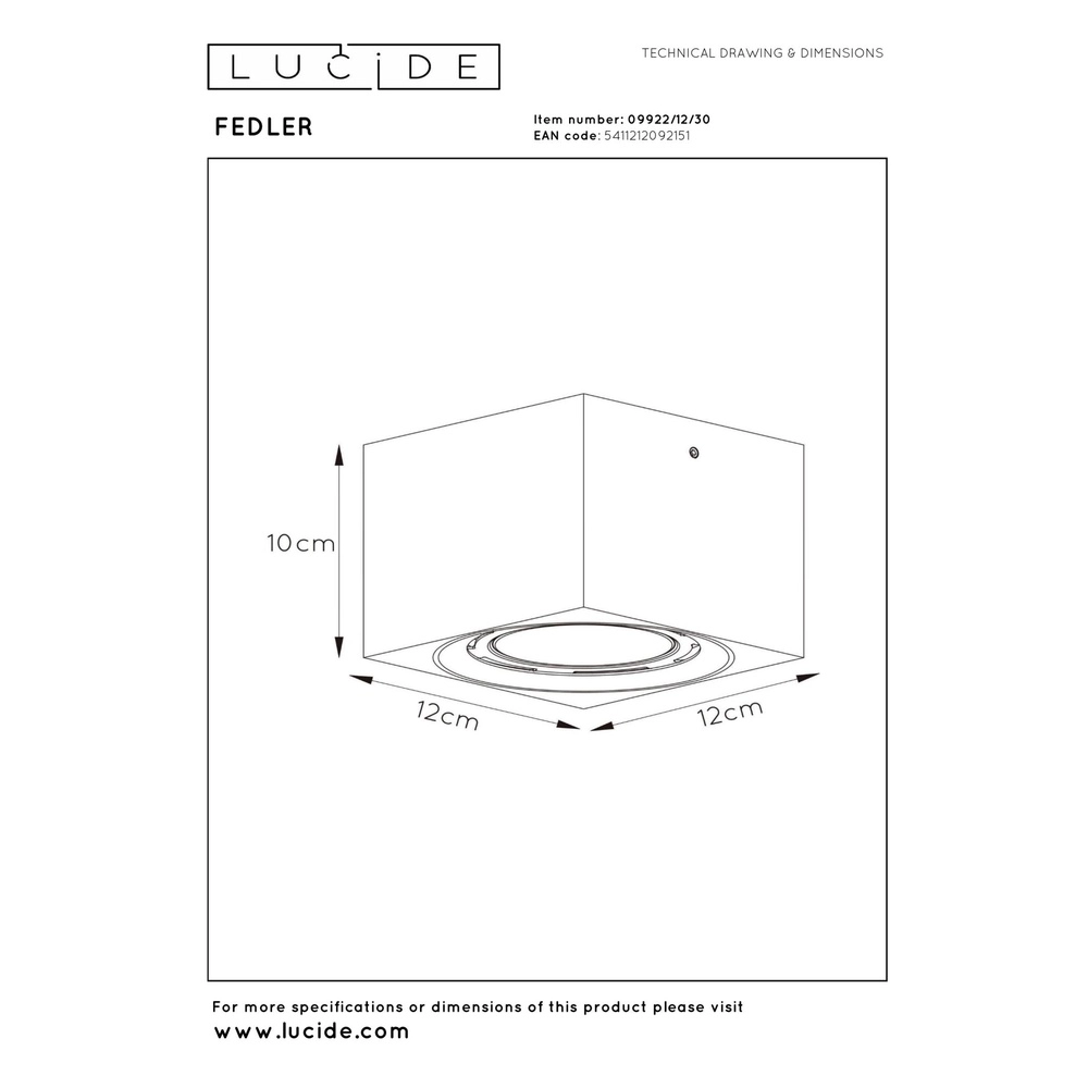 Ceiling spotlight Fedler GU10 ES111 black Lucide 5411212092151
