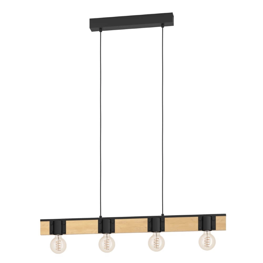 Wooden pendant lamp Bailrigg 4-light