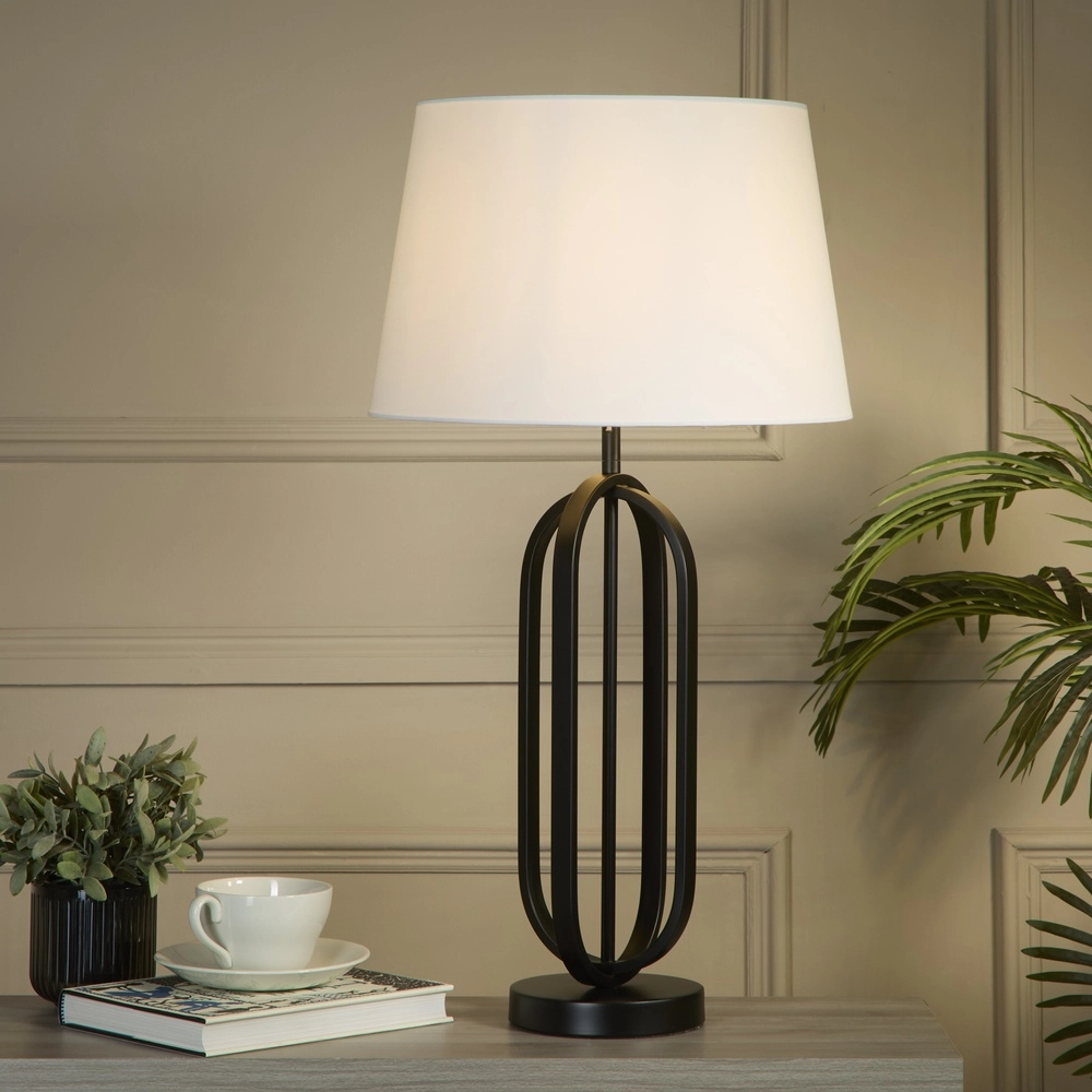 Table lamp Chic black with white hood Searchlight 5053423305035