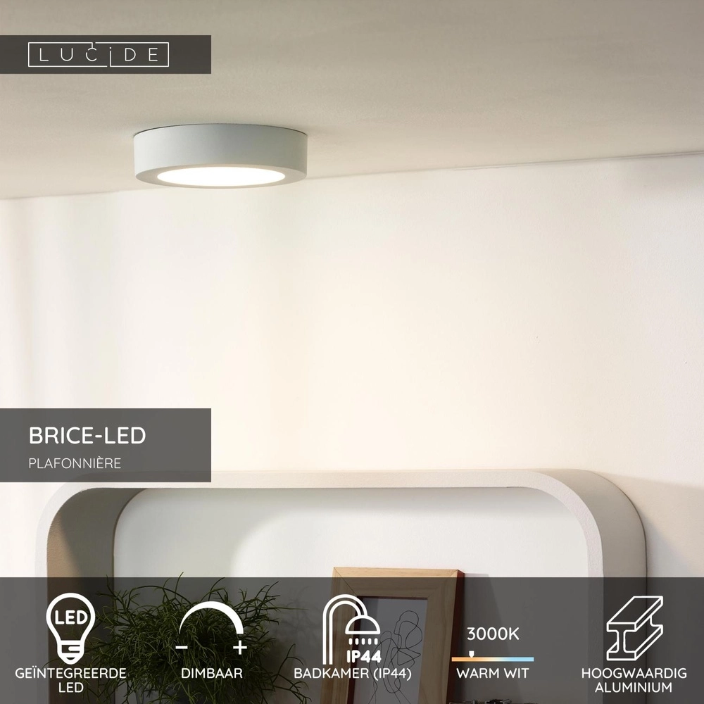Ceiling light Brice-Led Ø 18cm - IP44 white Lucide 5411212281296