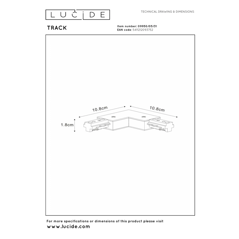 Rail L-connector Track 1-phase left white Lucide 5411212093752