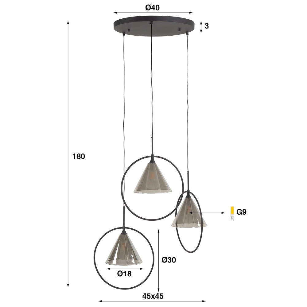 3 light pendant lamp Conic for round table Lyora 8716803512016