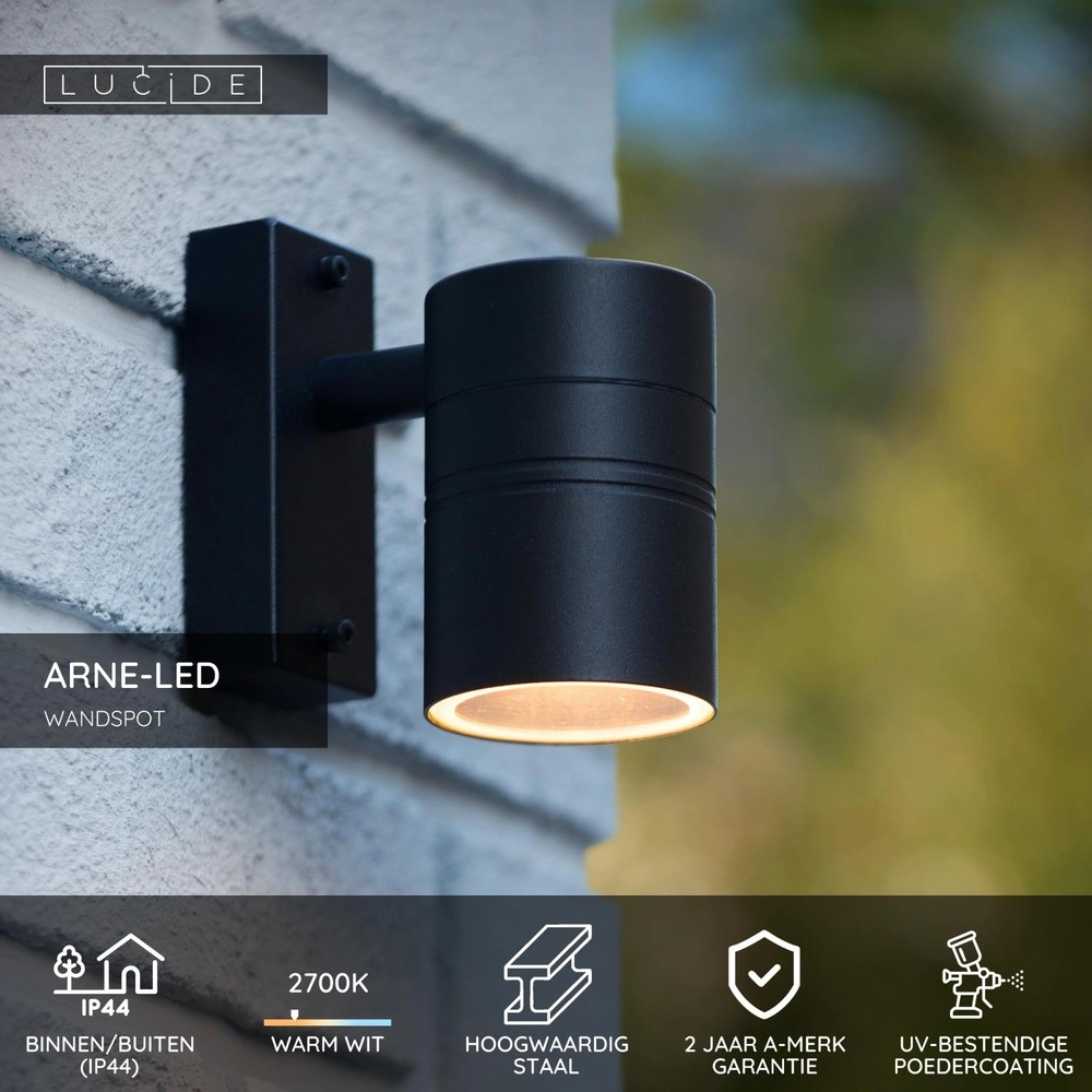 Wall spotlight Arne-Led Down Black Lucide 5411212143891