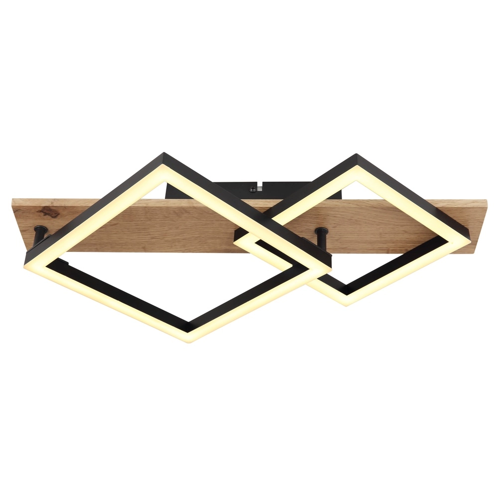 Ceiling lamp Beatrix 47.5cm squares black with wood Globo 9007371457380