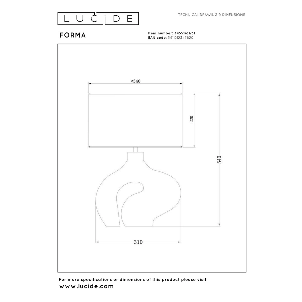 Organic Table Lamp Forma white with black hood Lucide 5411212345820