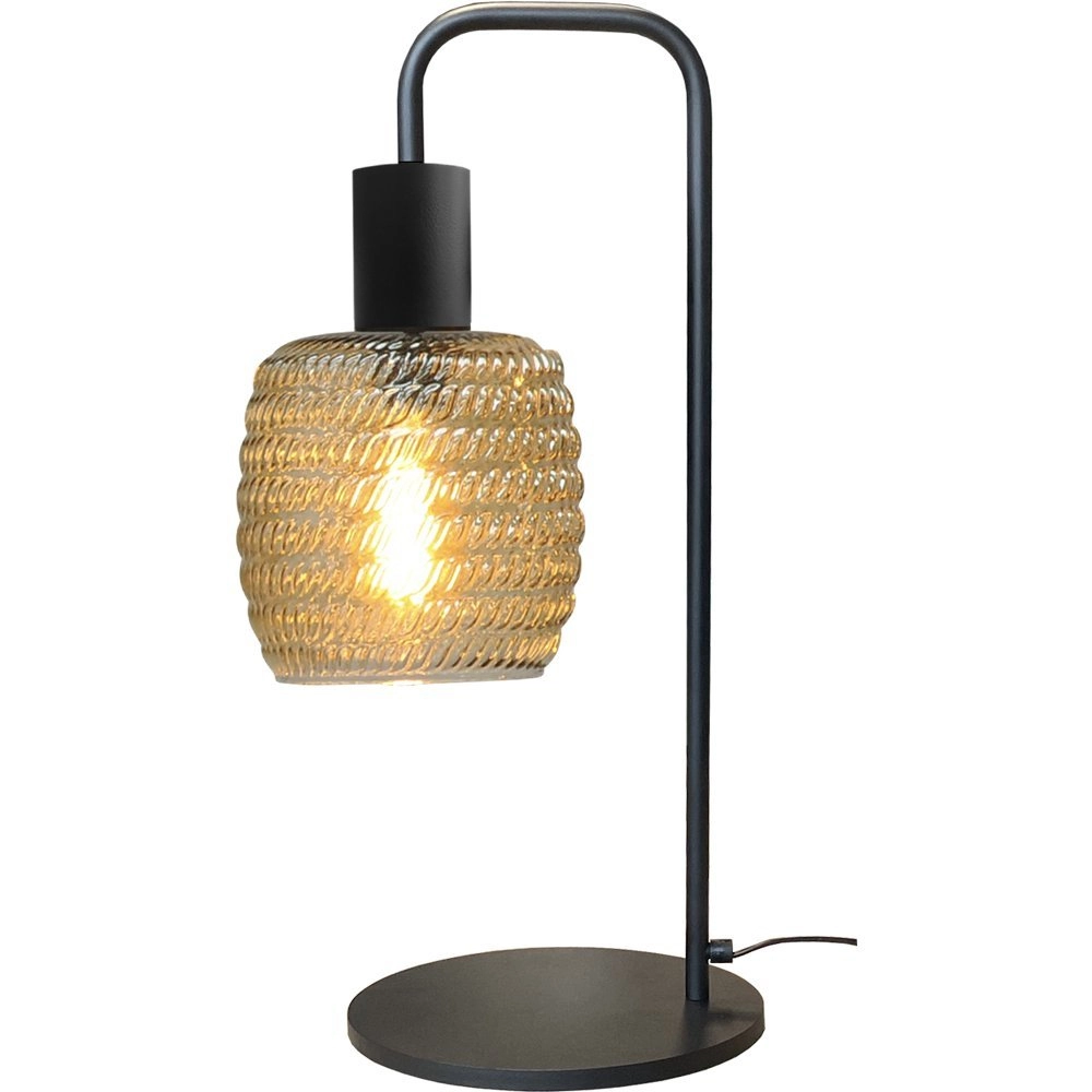 Black table lamp Bounty with ribbed glass