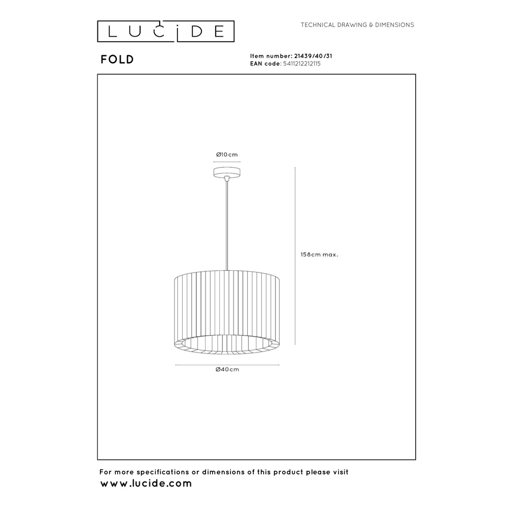 Design pendant lamp Fold Ø 40cm white Lucide 5411212212115