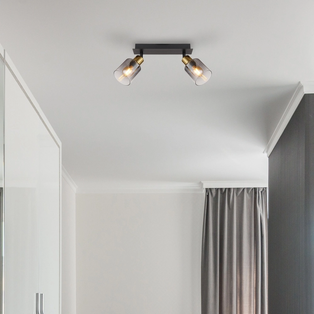2-light ceiling lamp Hollsy black with smoke glass Globo 9007371445851