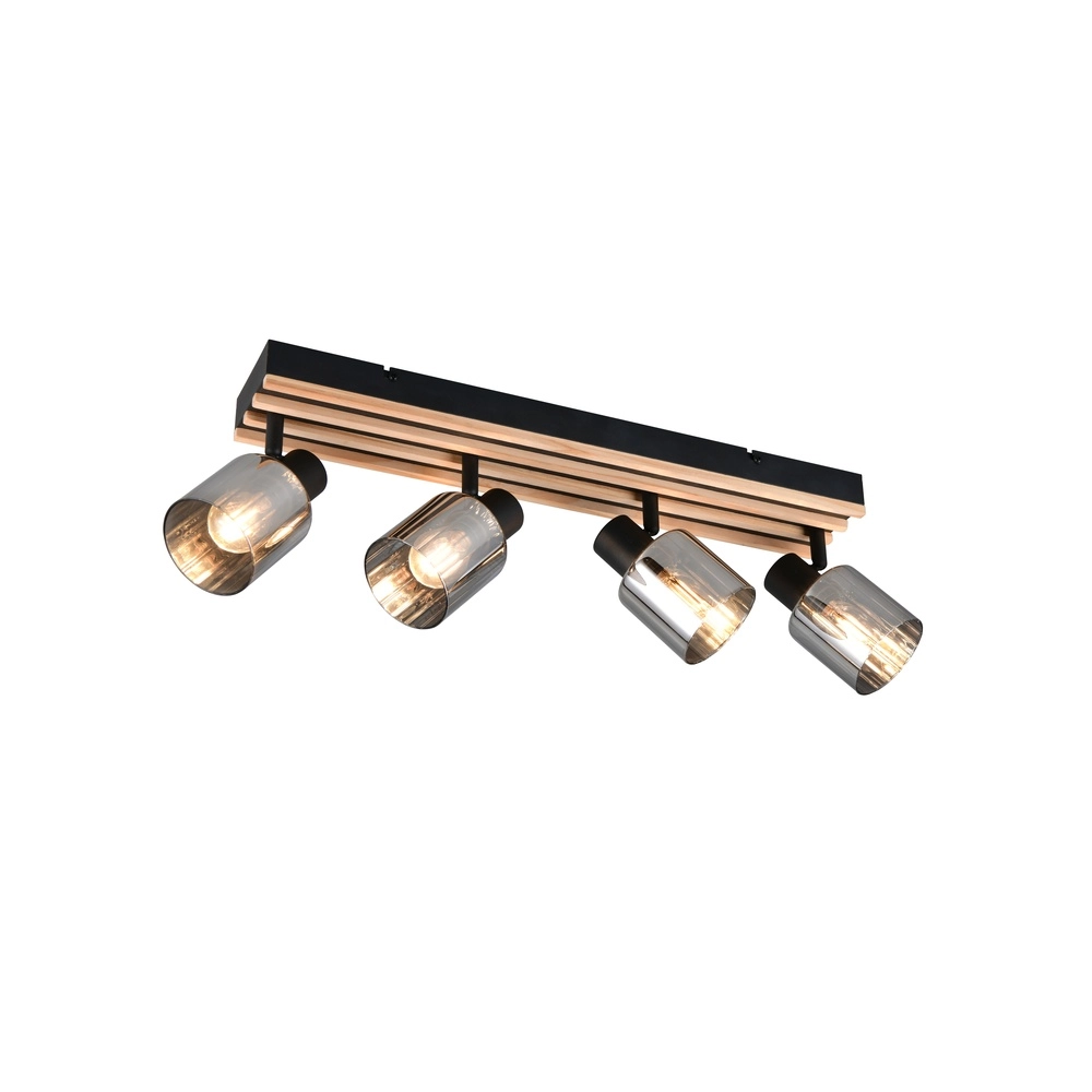Ceiling lamp 4-lights Travia black with wood Trio 4017807682618