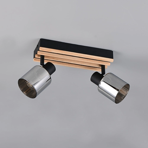 Ceiling lamp 2-lights Travia black with wood Trio 4017807682595