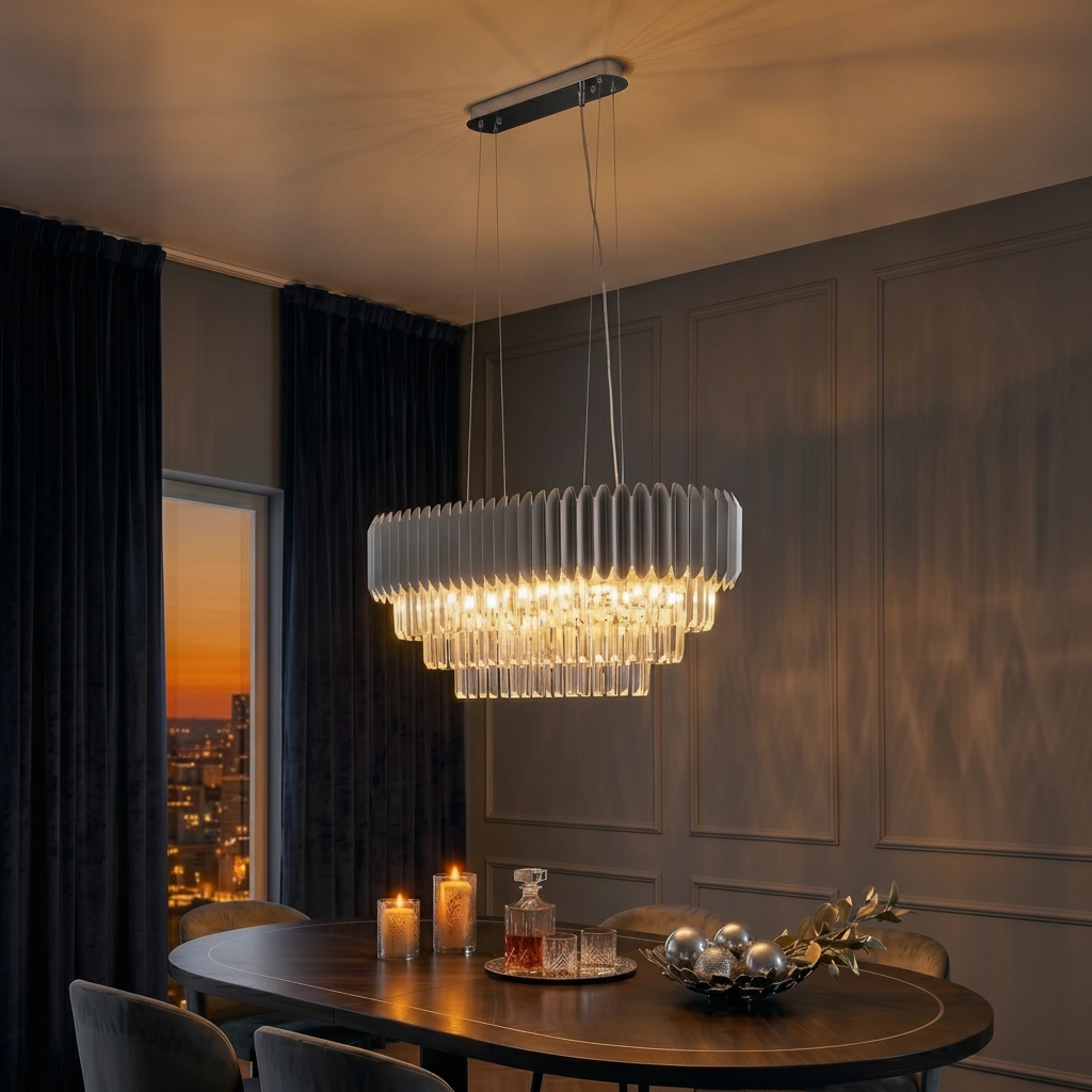 Pendant lamp Magnolia elongated chrome and crystal