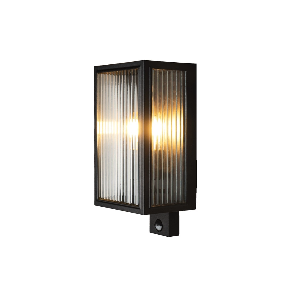 Wall lamp Carpi Black with ribbed glass and sensor