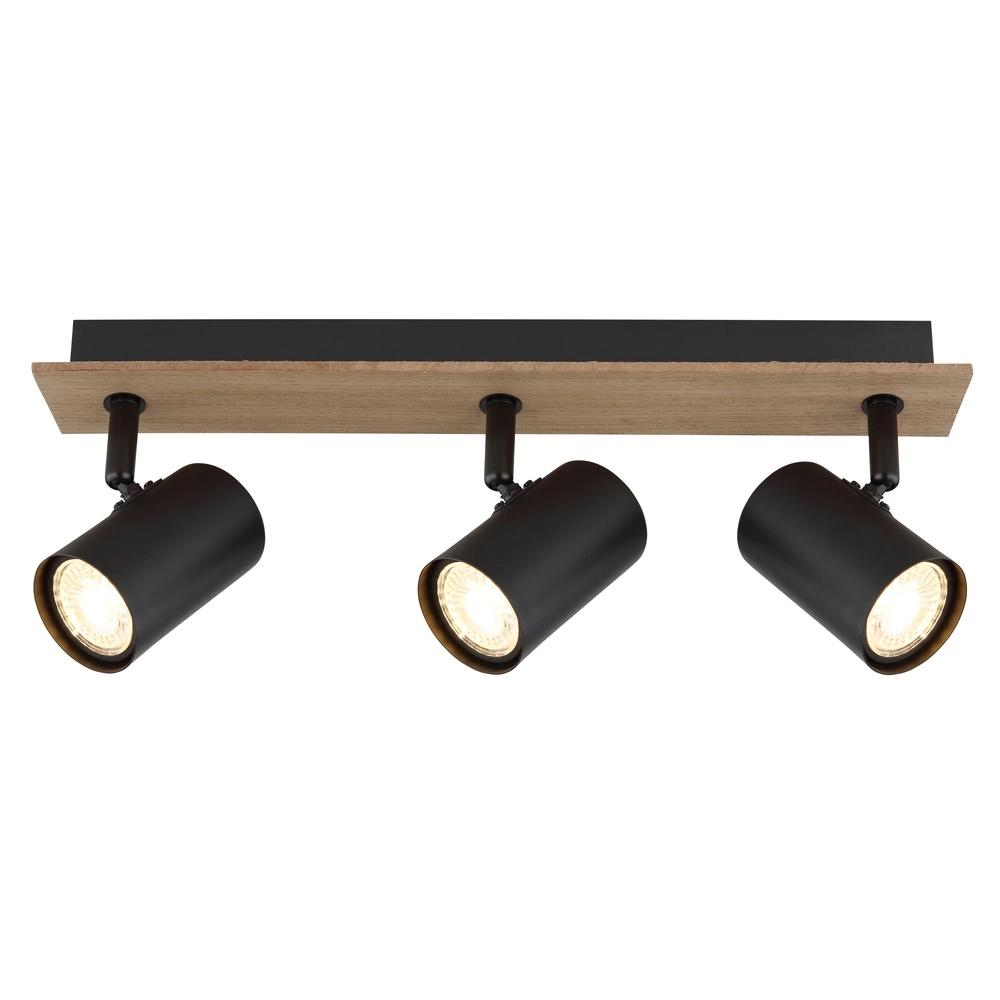 Ceiling lamp Linca 3-light black with wood Globo 9007371455942