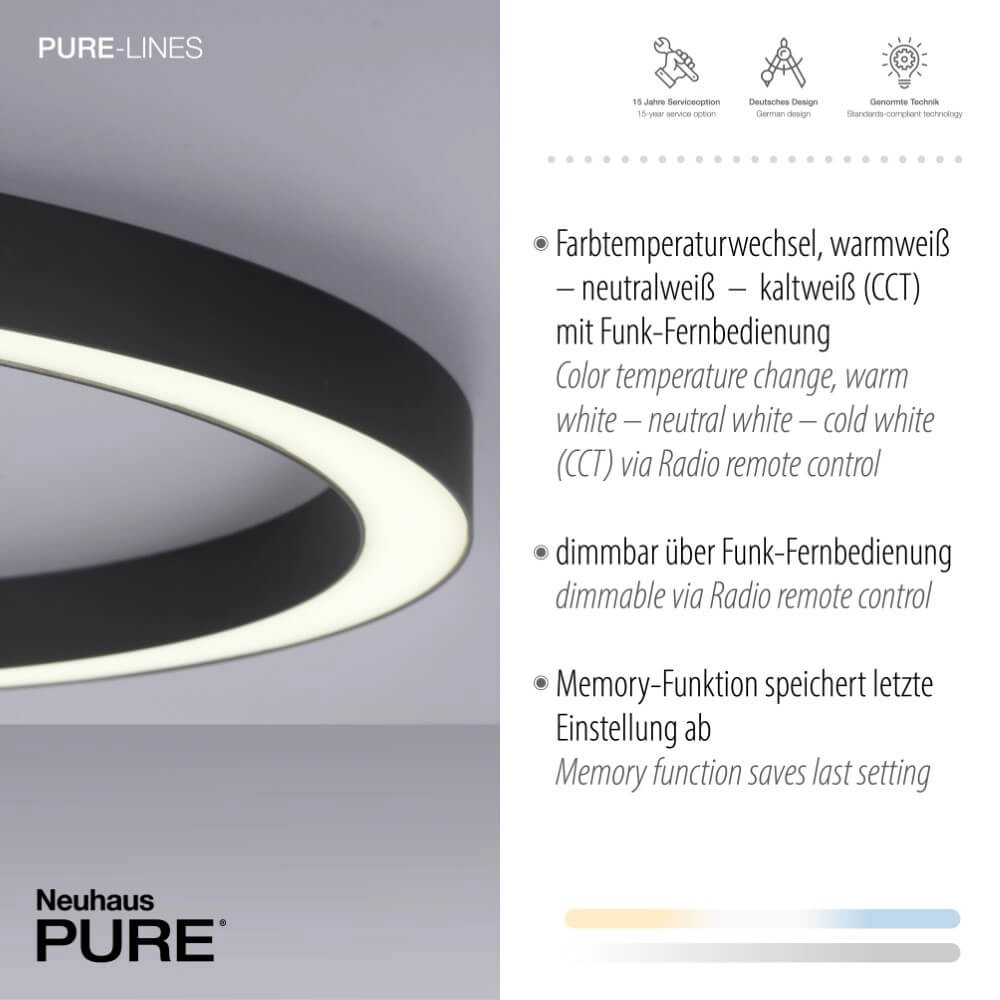 Round floor lamp Pure Lines Round Ø 70cm anthracite Paul Neuhaus 4012248373521