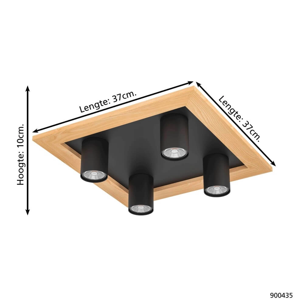Surface-mounted spotlight Valcasotto 1 black with wood Eglo 9008606240586