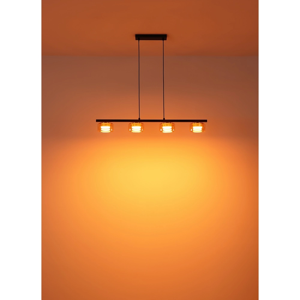 Design pendant lamp Higgins 4-light black with amber glass Globo 9007371522828