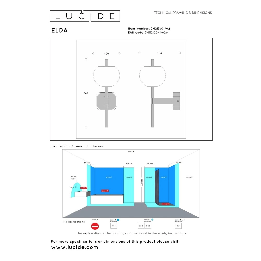 Wall lamp Elda Gold Lucide 5411212040626