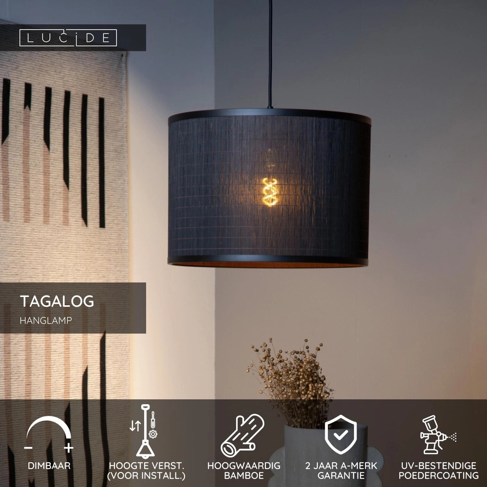 Pendant lamp Tagalog Ø 40cm black Lucide 5411212211620