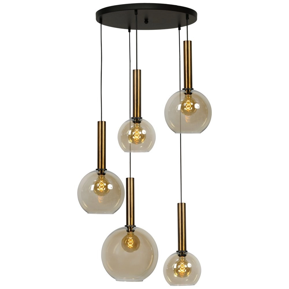 Black hanging lamp Bella 5 lights with gold