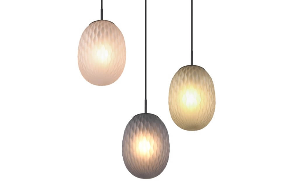 3-light pendant lamp Facette with ribbed colored glass Trio 4017807616835