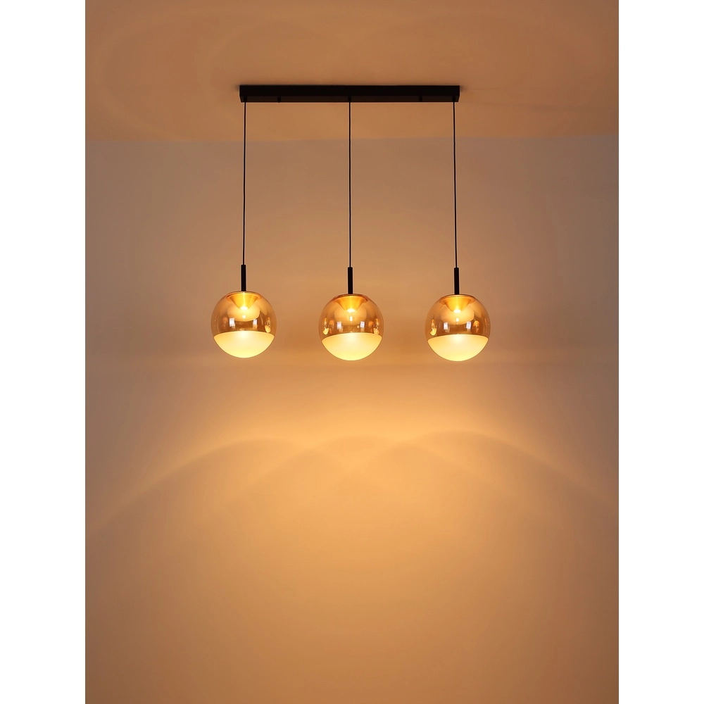 Design pendant lamp Severin 3-light black with amber glass Globo 9007371549931