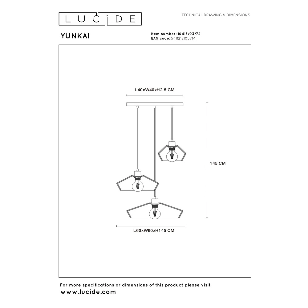 Pendant lamp Yunkai Ø 60cm black with rattan Lucide 5411212105714