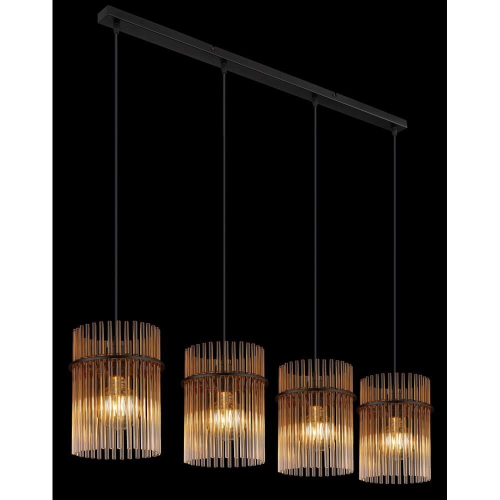 Black pendant lamp Gorley with amber glass 4-lights Globo 9007371474998