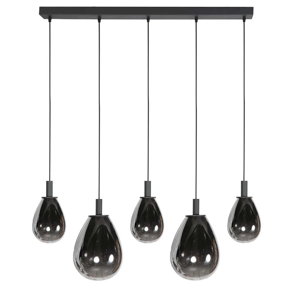 Pendant lamp Glimsy 5-light black with smoke glass Steinhauer 8712746177954