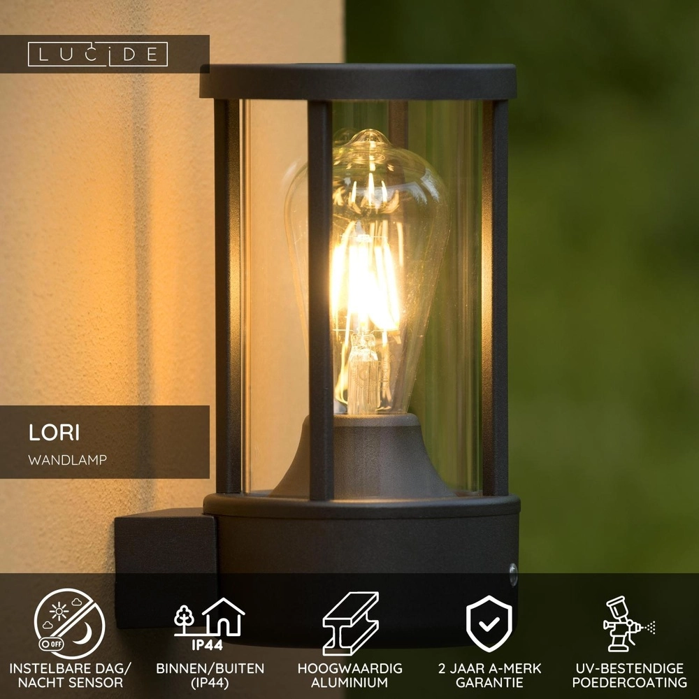 Wall lamp anthracite Lori with sensor Lucide 5411212144300