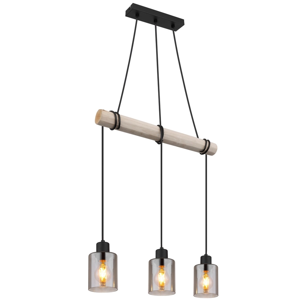 3-light pendant lamp Hadera black with smoke glass