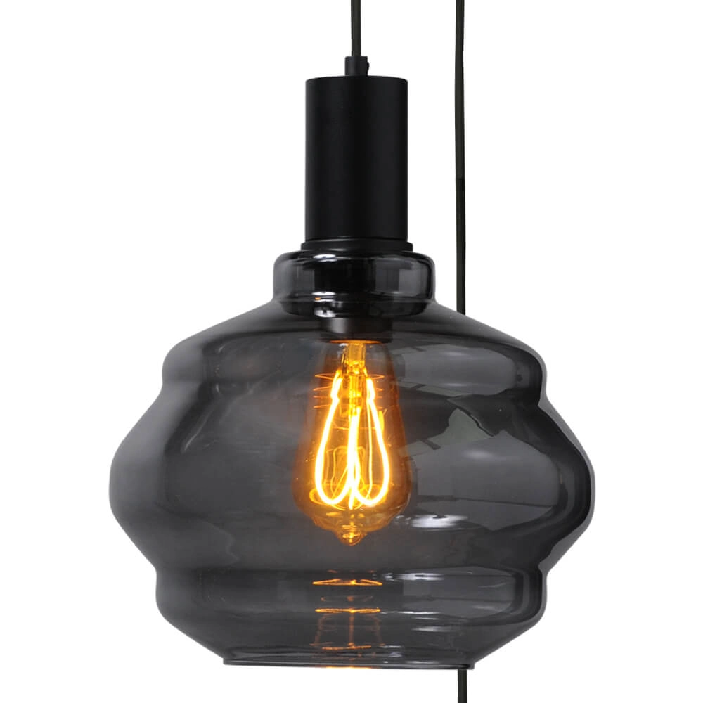 3-light loft hanging lamp - black - Porto with Ball smoke glasses - Ø 24cm Masterlight 8718121270722
