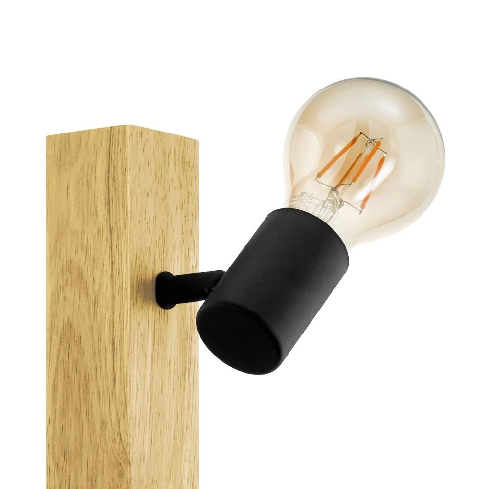 Country ceiling lamp Townshend 3 2-light black with wood Eglo 9002759994785