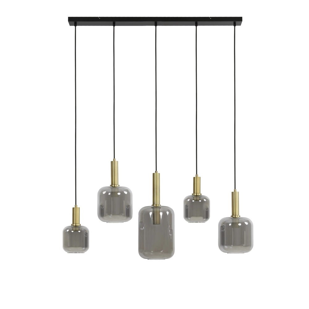 Dining table pendant lamp Lekar 5x E27 - brass with smoke glass
