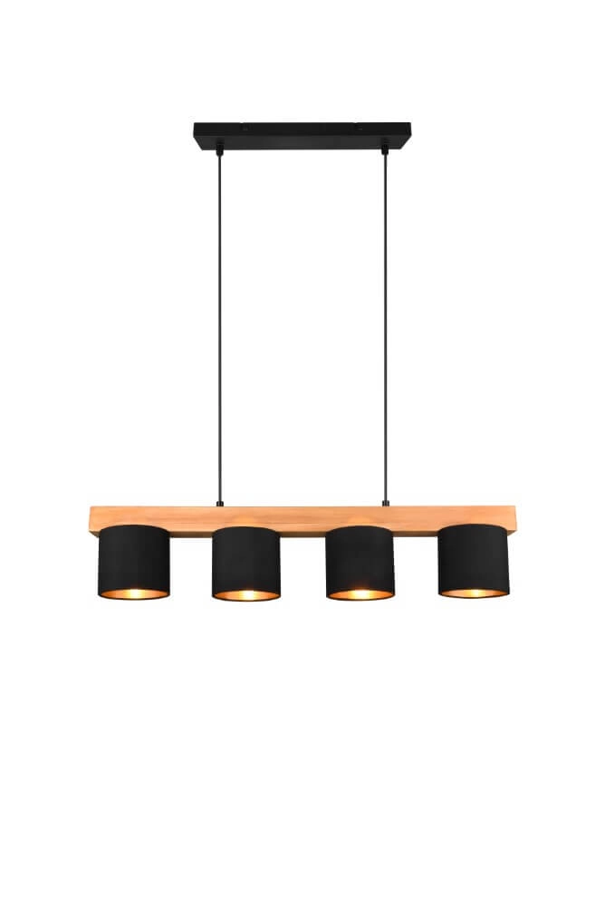 Hanging lamp Cameron 4-light black with wood brown Trio 4017807502923