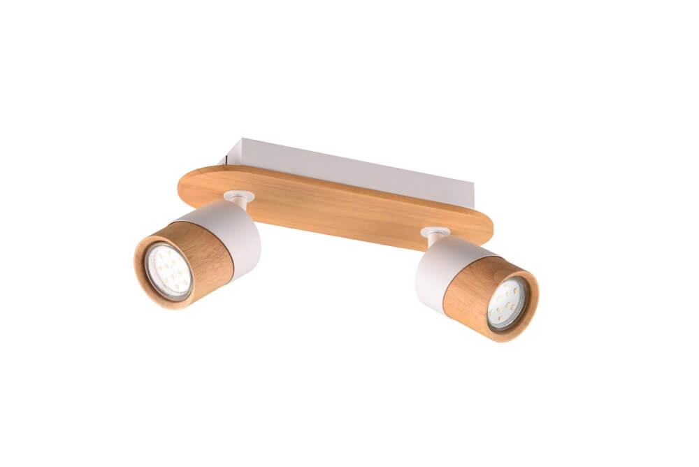 Ceiling lamp wood with white Aruni 2-light