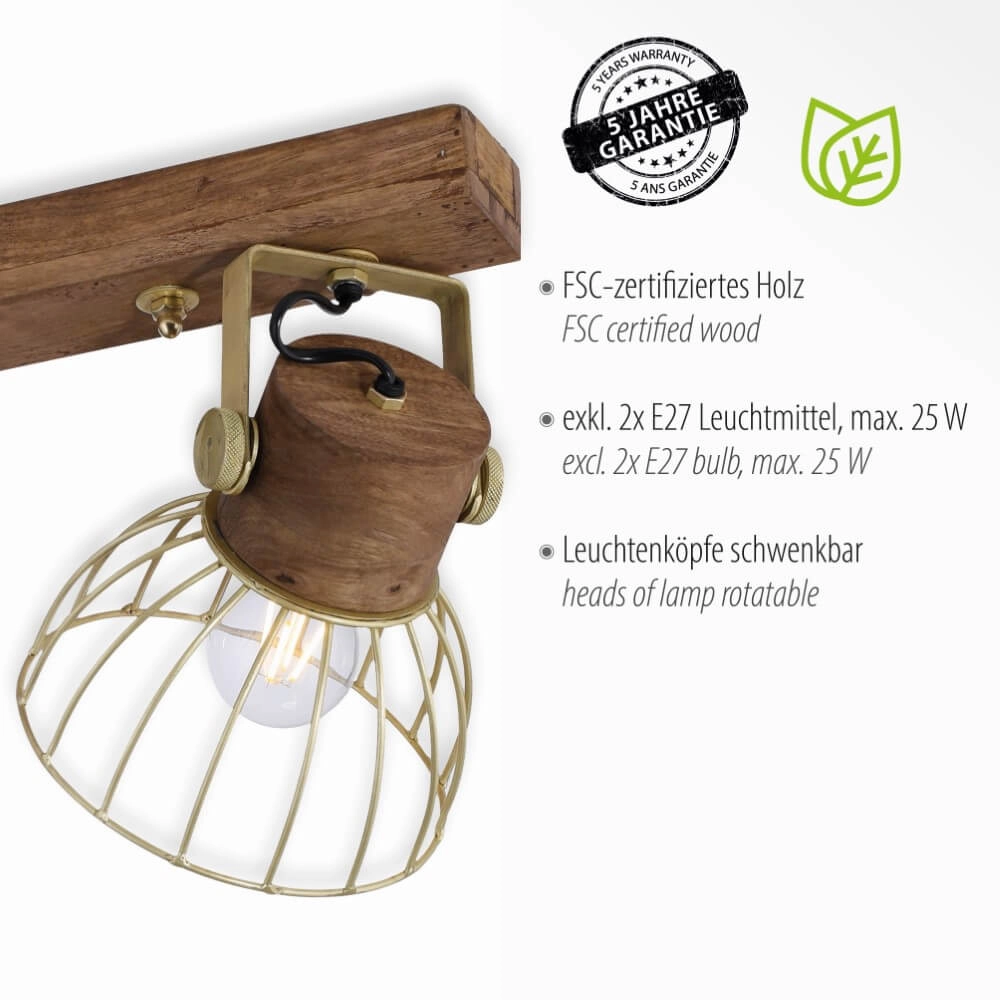 Ceiling lamp Alami Brown brass 2-lights Just Light 4043689976224