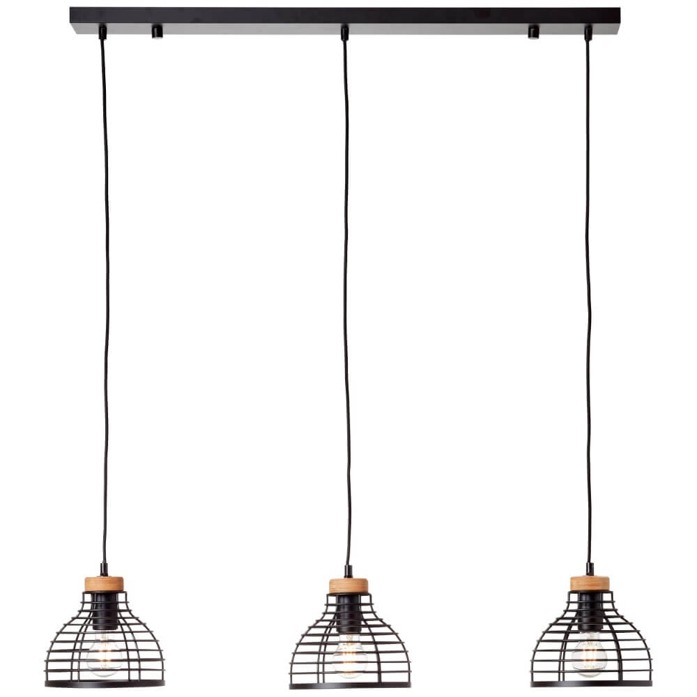 Pendant lamp Avia 3-light black with wood brown
