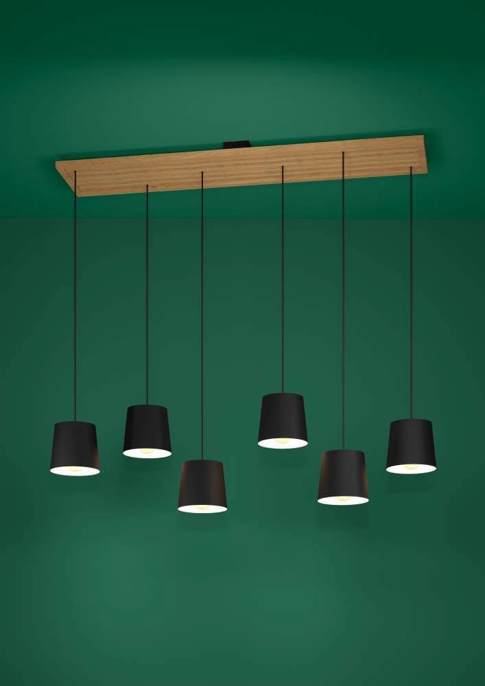 6-light hanging lamp Camarioca wood with black Stars of Light 9008606239047