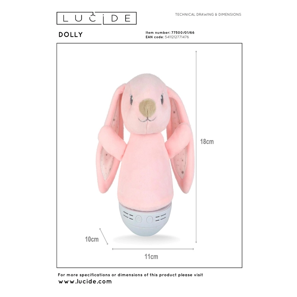 Night light Dolly on battery with music function - pink Lucide 5411212771476