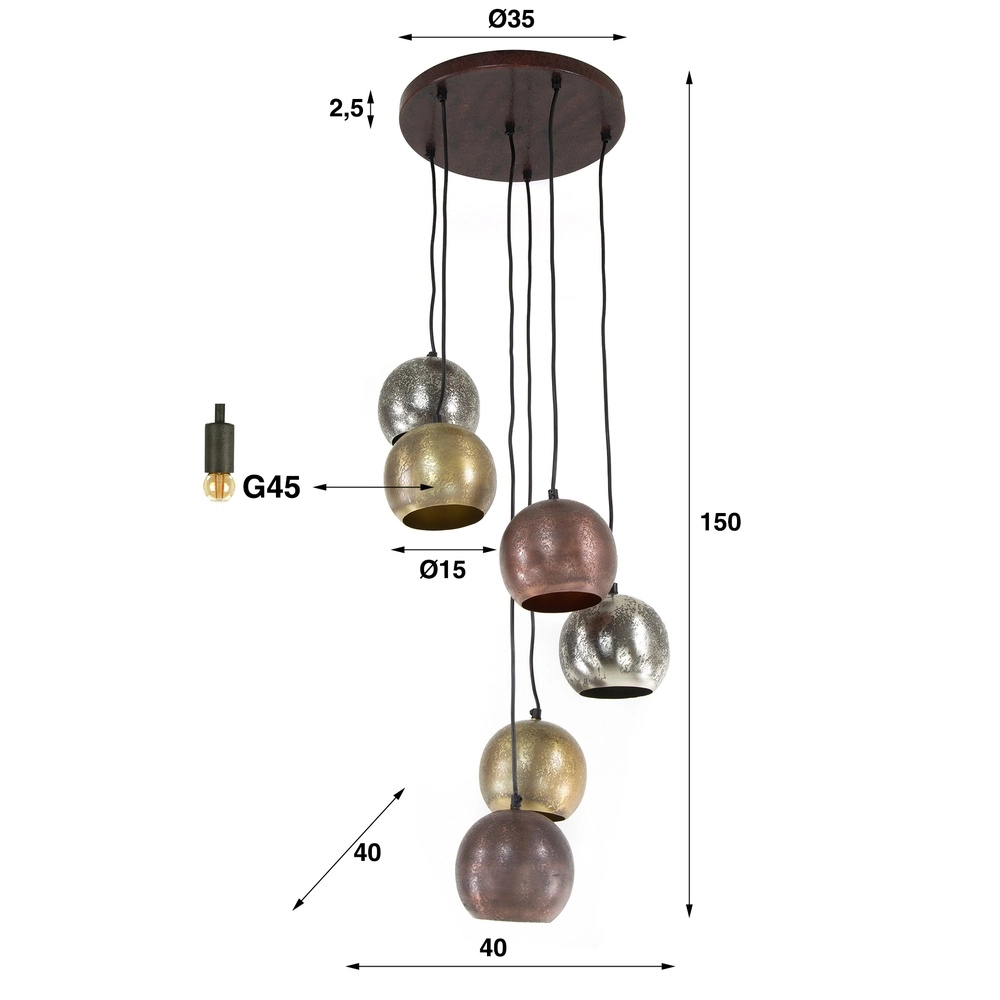 Industrial pendant lamp Bol 6x E27 Lyora 8716803511279