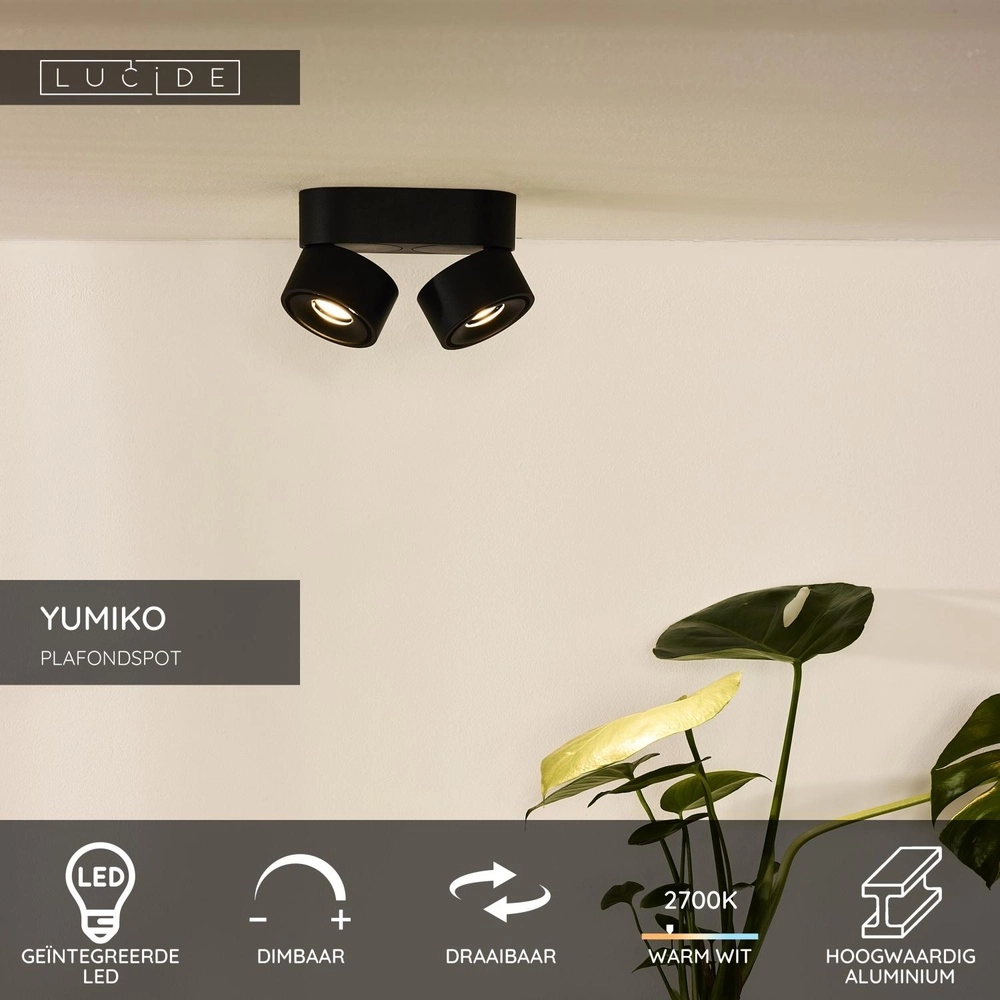 Ceiling spotlight Yumiko Double Black Lucide 5411212351678